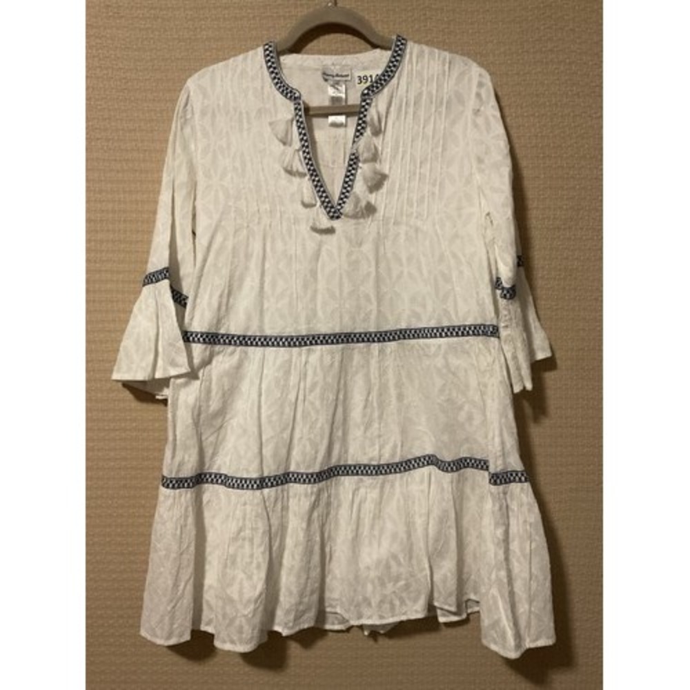 Tommy Bahama White Bell Sleev Clip Embroidered Coverup Mini Dress Women SP India
